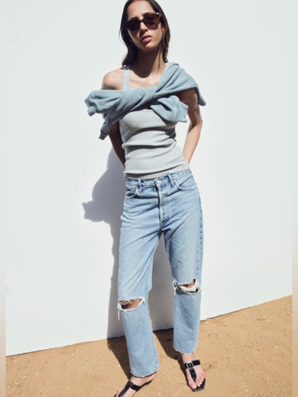 🌻AGOLDE 90's Mid Rise Loose Fit Jeans Fall Out Distressed Destroyed Size 26